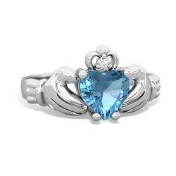 Blue Topaz Claddagh Diamond Crown 14K White Gold ring R2372