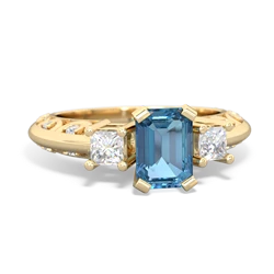 Blue Topaz Art Deco Diamond 7X5 Emerald-Cut Engagement 14K Yellow Gold ring R20017EM