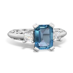 Blue Topaz Art Deco Diamond 8X6 Emerald-Cut Engagement 14K White Gold ring R20018EM