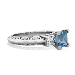 Blue Topaz Art Deco Diamond Engagement 6Mm Princess 14K White Gold ring R2001