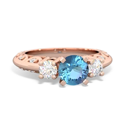 Blue Topaz Art Deco Diamond 6Mm Round Engagment 14K Rose Gold ring R2003