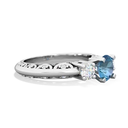Blue Topaz Art Deco Diamond 6Mm Round Engagment 14K White Gold ring R2003
