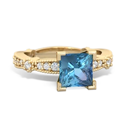 Blue Topaz Sparkling Tiara 6Mm Princess 14K Yellow Gold ring R26296SQ