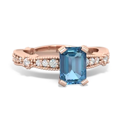 Blue Topaz Sparkling Tiara 7X5mm Emerald-Cut 14K Rose Gold ring R26297EM