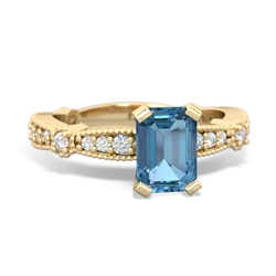 Blue Topaz Sparkling Tiara 7X5mm Emerald-Cut 14K Yellow Gold ring R26297EM