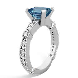 Blue Topaz Sparkling Tiara 8X6 Emerald-Cut 14K White Gold ring R26298EM