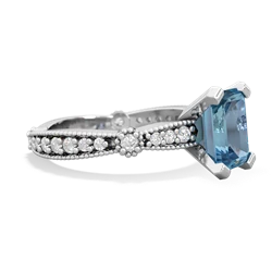 Blue Topaz Sparkling Tiara 8X6 Emerald-Cut 14K White Gold ring R26298EM