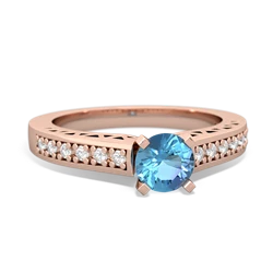 Blue Topaz Art Deco Engagement 5Mm Round 14K Rose Gold ring R26355RD