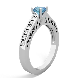 Blue Topaz Art Deco Engagement 5Mm Round 14K White Gold ring R26355RD