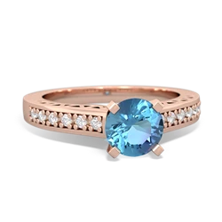 Blue Topaz Art Deco Engagement 6Mm Round 14K Rose Gold ring R26356RD