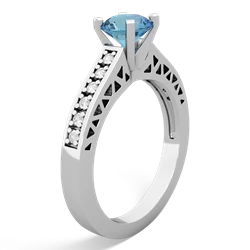 Blue Topaz Art Deco Engagement 6Mm Round 14K White Gold ring R26356RD
