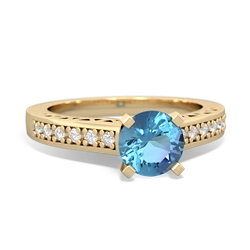 Blue Topaz Art Deco Engagement 6Mm Round 14K Yellow Gold ring R26356RD