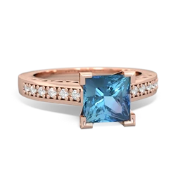 Blue Topaz Art Deco Engagement 6Mm Princess 14K Rose Gold ring R26356SQ