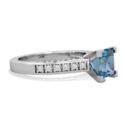 Blue Topaz Art Deco Engagement 6Mm Princess 14K White Gold ring R26356SQ