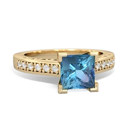 Blue Topaz Art Deco Engagement 6Mm Princess 14K Yellow Gold ring R26356SQ