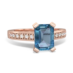 Blue Topaz Art Deco Engagement 8X6mm Emerald-Cut 14K Rose Gold ring R26358EM