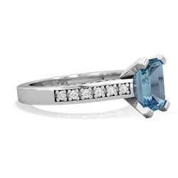 Blue Topaz Art Deco Engagement 8X6mm Emerald-Cut 14K White Gold ring R26358EM