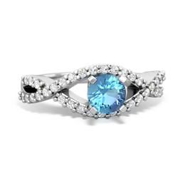 Blue Topaz Diamond Twist 5Mm Round Engagment  14K White Gold ring R26405RD