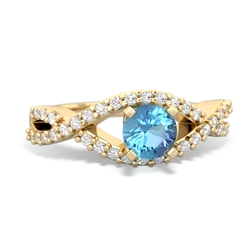 Blue Topaz Diamond Twist 5Mm Round Engagment  14K Yellow Gold ring R26405RD