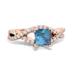 Blue Topaz Diamond Twist 5Mm Square Engagment  14K Rose Gold ring R26405SQ