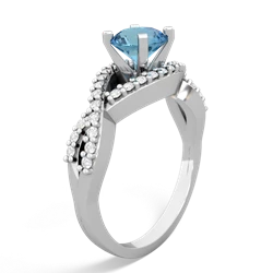 Blue Topaz Diamond Twist 6Mm Round Engagment  14K White Gold ring R26406RD