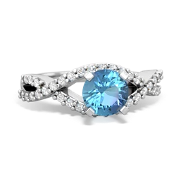 Blue Topaz Diamond Twist 6Mm Round Engagment  14K White Gold ring R26406RD