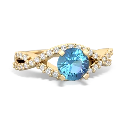 Blue Topaz Diamond Twist 6Mm Round Engagment  14K Yellow Gold ring R26406RD