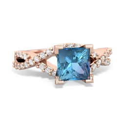 Blue Topaz Diamond Twist 6Mm Princess Engagment  14K Rose Gold ring R26406SQ