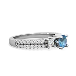Blue Topaz Classic 5Mm Round Engagement 14K White Gold ring R26435RD