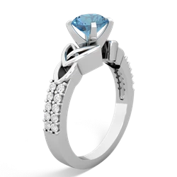 Blue Topaz Celtic Knot 6Mm Round Engagement 14K White Gold ring R26446RD