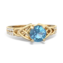 Blue Topaz Celtic Knot 6Mm Round Engagement 14K Yellow Gold ring R26446RD