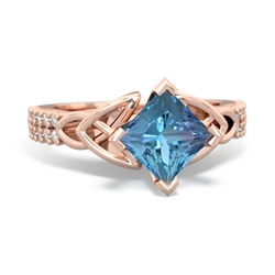 Blue Topaz Celtic Knot 6Mm Princess Engagement 14K Rose Gold ring R26446SQ