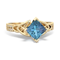 Blue Topaz Celtic Knot 6Mm Princess Engagement 14K Yellow Gold ring R26446SQ