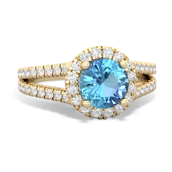 Blue Topaz Pave Halo 14K Yellow Gold ring R5490