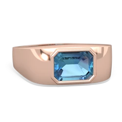 Blue Topaz Men's Emerald-Cut Bezel 14K Rose Gold ring R0410