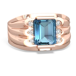 Blue Topaz Men's 9X7mm Emerald-Cut 14K Rose Gold ring R1835