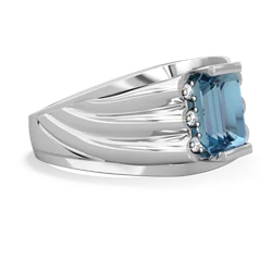 Blue Topaz Men's 9X7mm Emerald-Cut 14K White Gold ring R1835