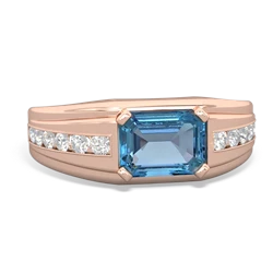 Blue Topaz Men's Diamond Channel 14K Rose Gold ring R0500