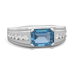 Blue Topaz Men's Diamond Channel 14K White Gold ring R0500