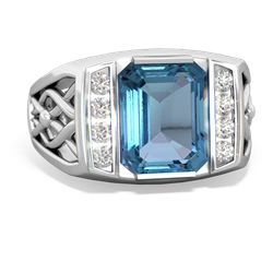 Blue Topaz Men's Vine 14K White Gold ring R0490