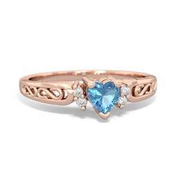 Blue Topaz Filligree Scroll Heart 14K Rose Gold ring R2429