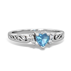 Blue Topaz Filligree Scroll Heart 14K White Gold ring R2429