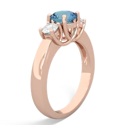 Blue Topaz Diamond Three Stone Round Trellis 14K Rose Gold ring R4018