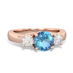 Blue Topaz Diamond Three Stone Round Trellis 14K Rose Gold ring R4018