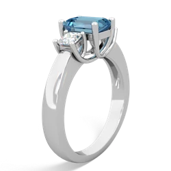 Blue Topaz Diamond Three Stone Emerald-Cut Trellis 14K White Gold ring R4021