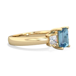 Blue Topaz Diamond Three Stone Emerald-Cut Trellis 14K Yellow Gold ring R4021
