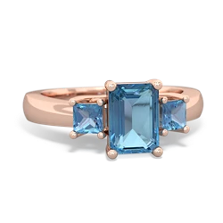 Blue Topaz Three Stone Emerald-Cut Trellis 14K Rose Gold ring R4021