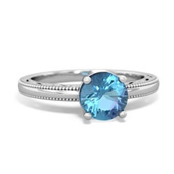 Blue Topaz Milgrain Filigree 14K White Gold ring R5090