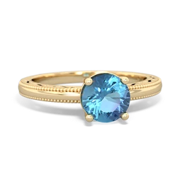 Blue Topaz Milgrain Filigree 14K Yellow Gold ring R5090