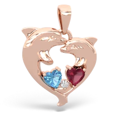 Blue Topaz Dolphin Heart 14K Rose Gold pendant P5820